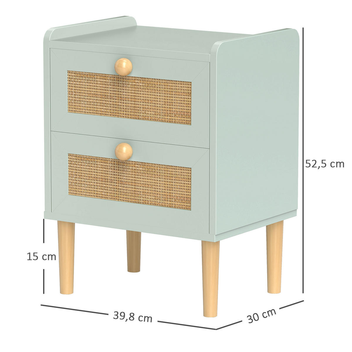 NACHTSCHRANK DE-12943 2 Schubladen mit Rattan-Optik Olivgrün - Grün, Holzwerkstoff (30/52.5/39.8cm) - ComfortXL