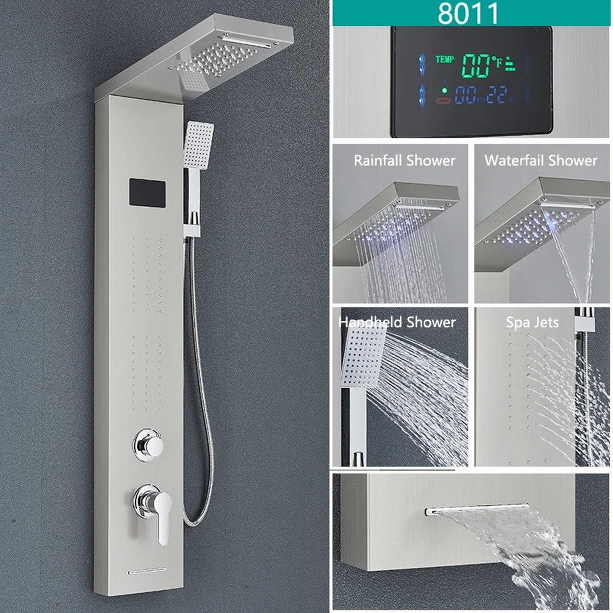 DUSCHPANEEL LED Edelstahl 8011 Nickel gebürstet - Nickelfarben, Kunststoff/Metall (20/114/46.5cm) - Kaket