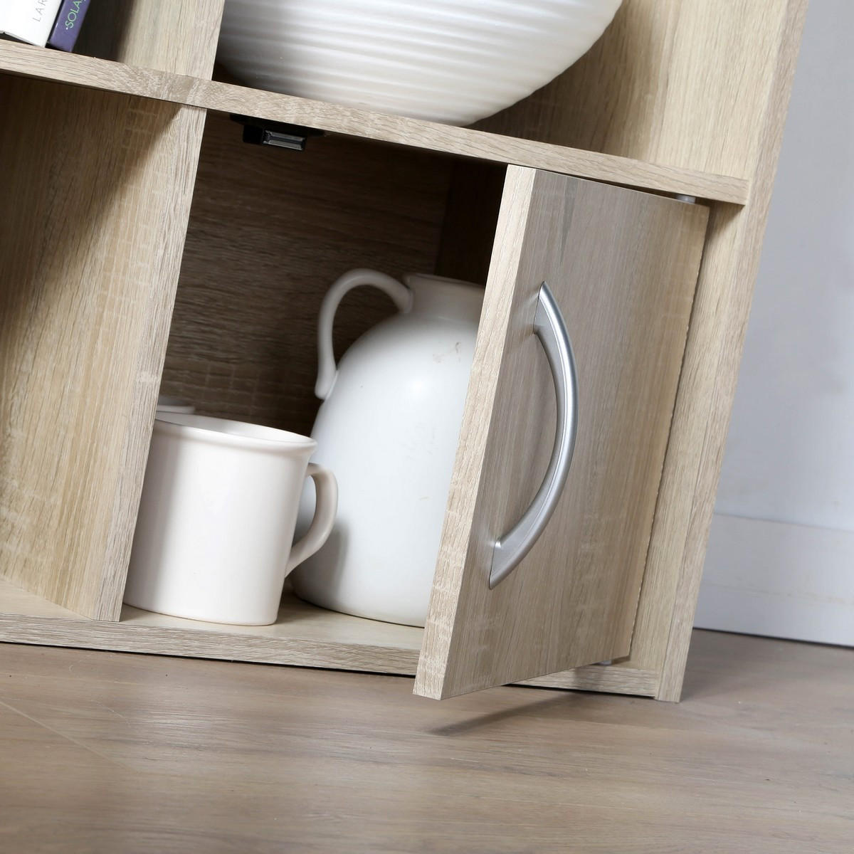 AUFBEWAHRUNGSREGAL 6 Fächer mit 2 Türen - L61,5 cm - Eschefarben, Holzwerkstoff (29.5/80/32.6cm) - Calicosy