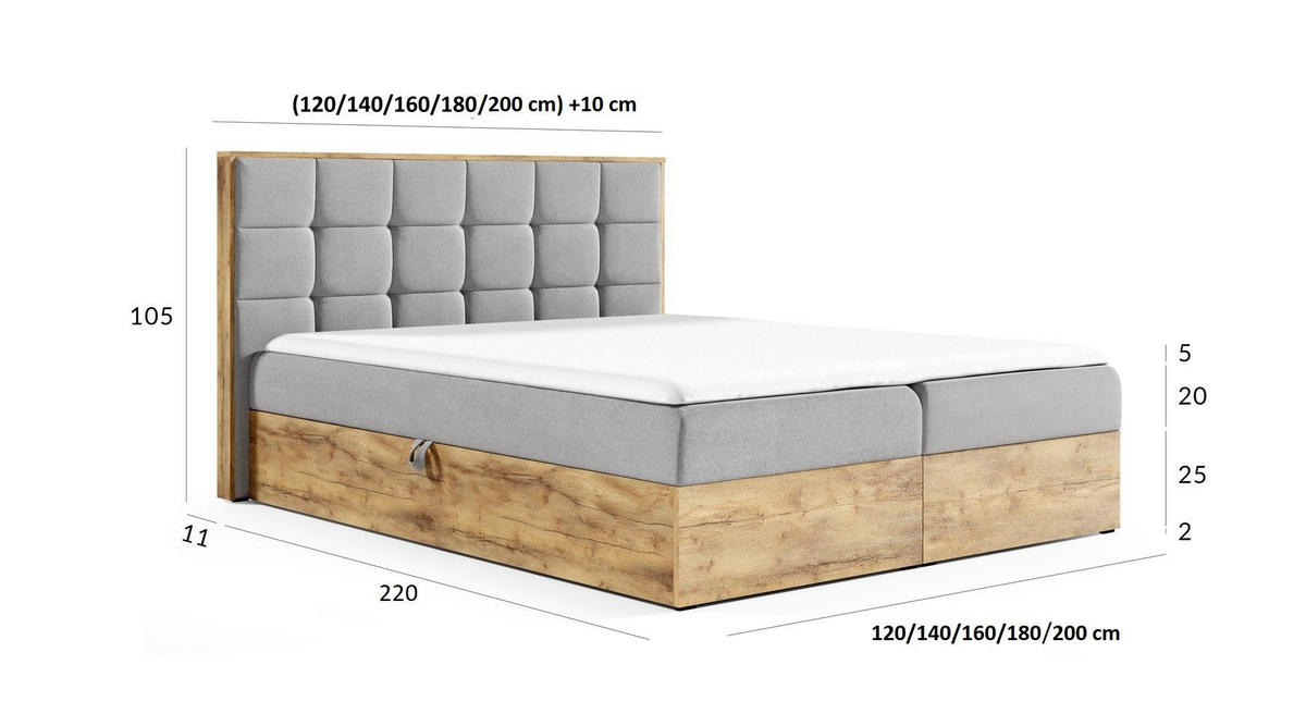 BOXBETT Kalypso überlänge Faro - Grau, Holzwerkstoff/Textil (200/220cm) - Fun Möbel