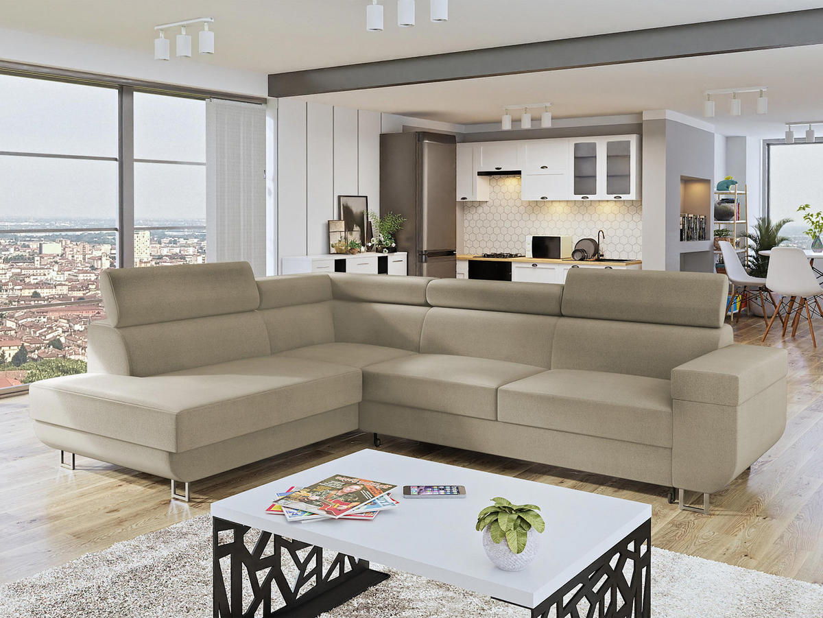 ECKSOFA Fonti, Seite: Links - Beige, Holz/Textil (253/188cm) - MIRJAN24