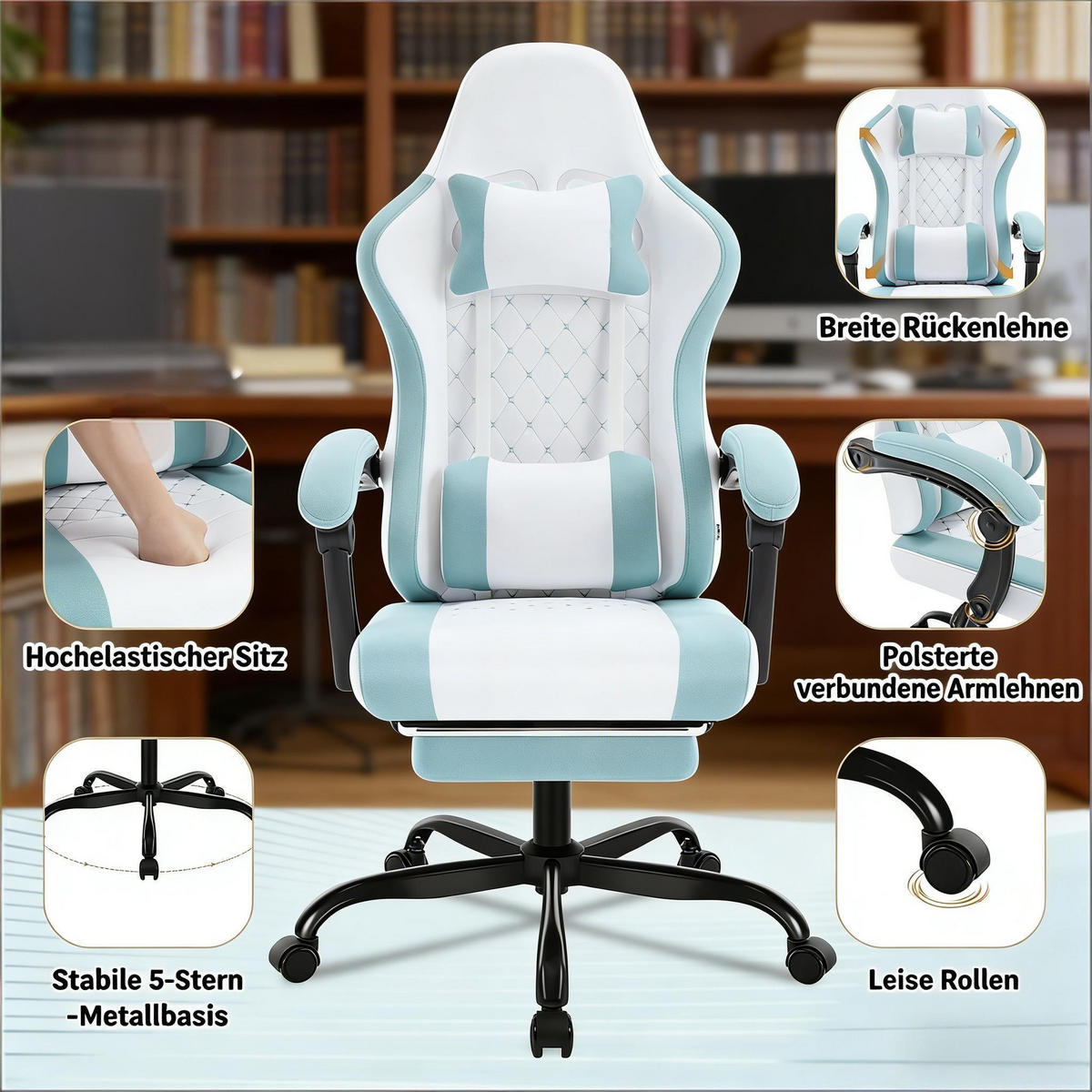 GAMINGSTUHL Blau/Weiß 70/70/127 cm - Blau, Metall (70/127/70cm) - PANGIVO