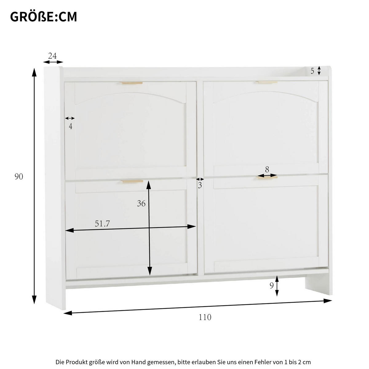 SCHUHSCHRANK 110/24/90 cm mit 4 Klappenfächern, verstellbaren Einlegeböden und offener Ablage, Weiß - Weiß, Holzwerkstoff (110/90/24cm) - Redom