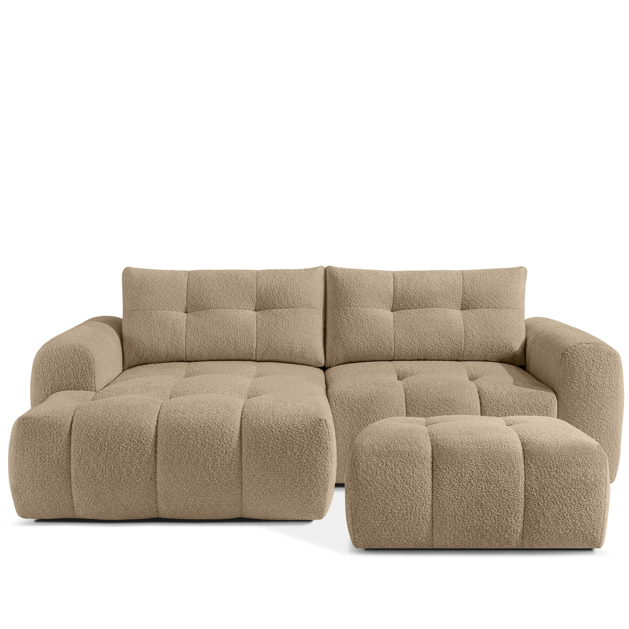 ECKSOFA MIT HOCKER RAVIA, Bouclé, Beige - Beige, Holz/Textil (96/50cm) - KONSIMO®
