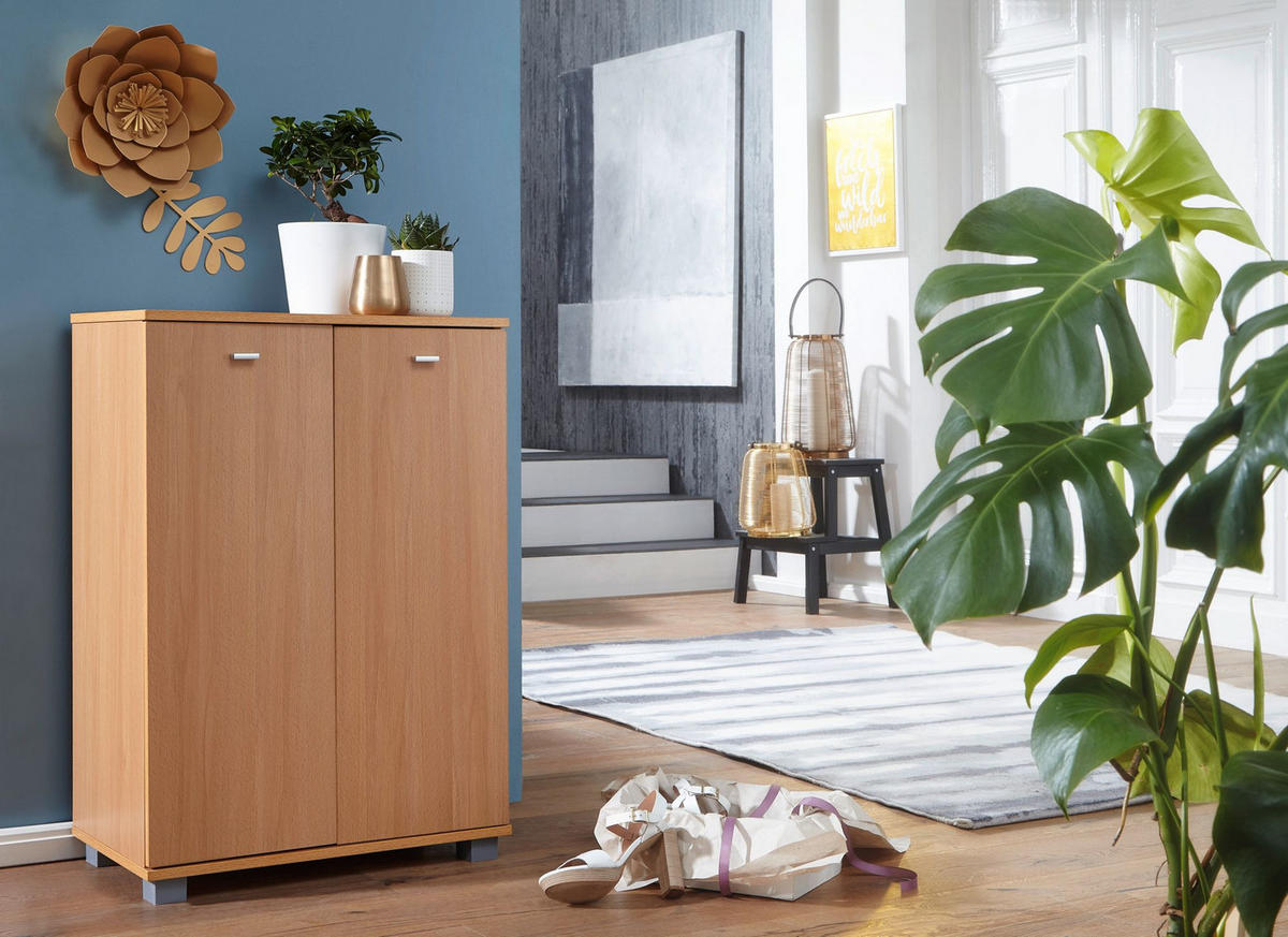 SCHUHSCHRANK Holz mit 2 Türen und 3 Einlegeböden, Braun 60x35x90 cm - Braun/Grau, Holz/Kunststoff (60/90/35cm) - KADIMA DESIGN