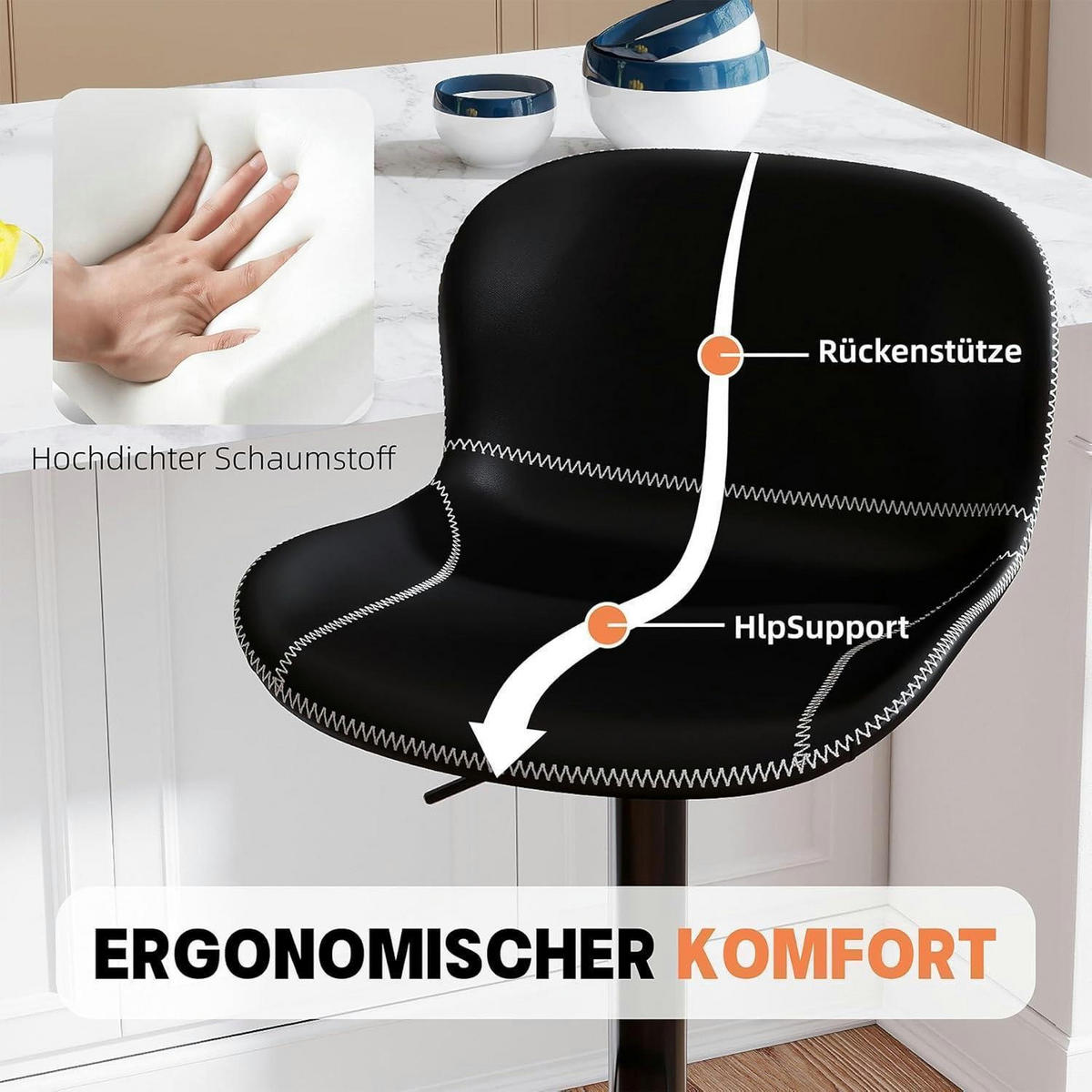 BARHOCKER 2er-Set Kunstleder Schwarz Höhenverstellbar Drehbar - Schwarz, Kunststoff (45/100/38cm)