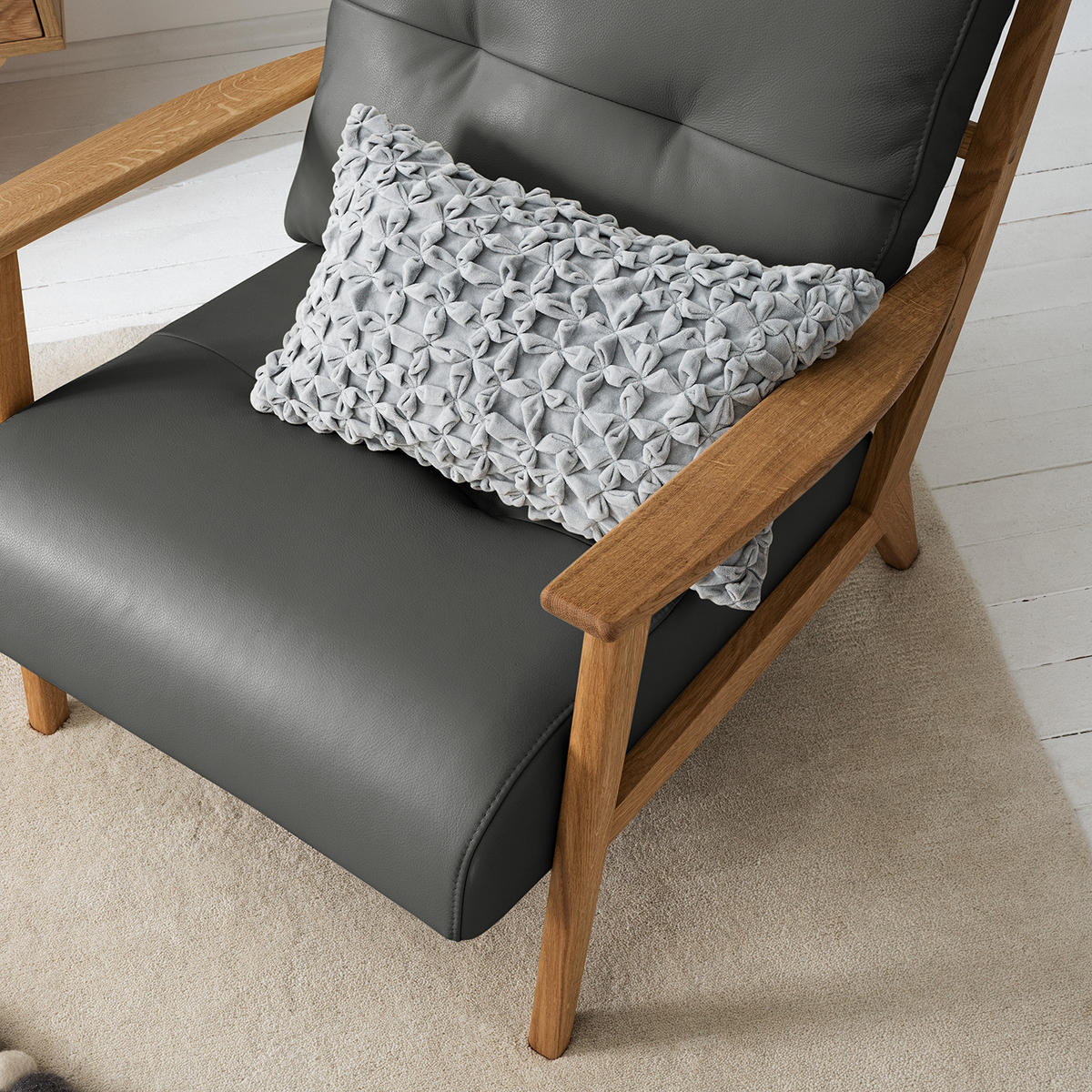 SESSEL - Braun/Grau, Leder/Eichenholz (83/80/75cm) - home24