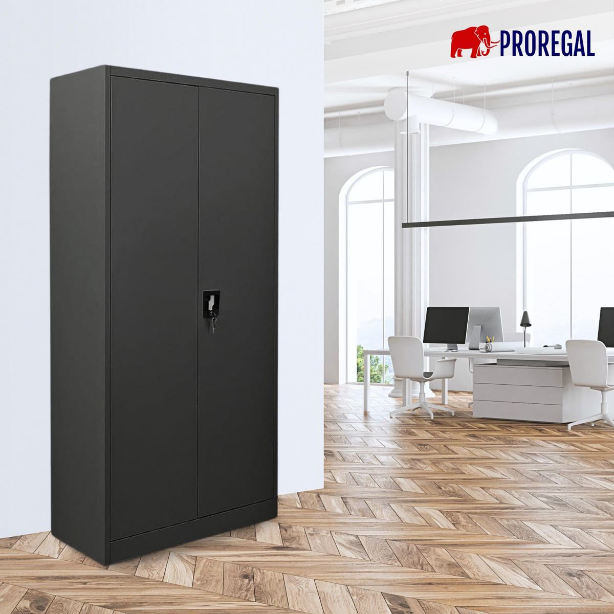 FLÜGELTÜRENSCHRANK Elephant 2er-Set 180x80x40cm 4 Ebenen Schwarz - Schwarz, Metall (160/180/40cm) - PROREGAL