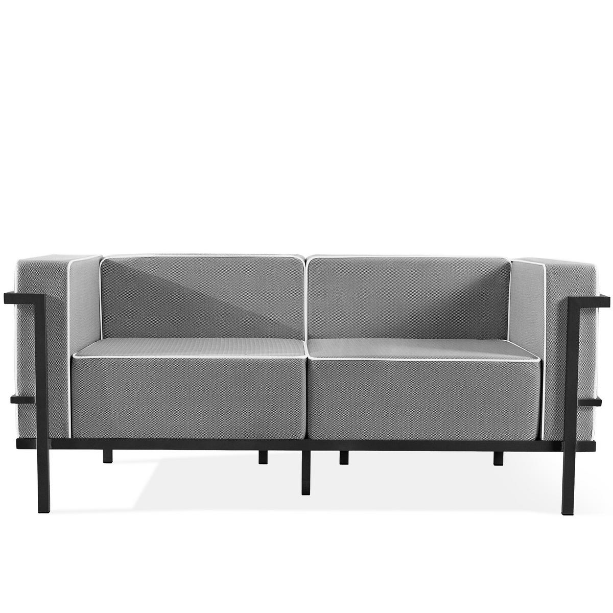 GARTENLOUNGE-SET TRIGLO 4-tlg., 1x Tisch, 2x Sessel, 1x Sofa 2-Sitzer, Modern, Dunkelgrau - Dunkelgrau/Schwarz, Glas/Textil - KONSIMO®