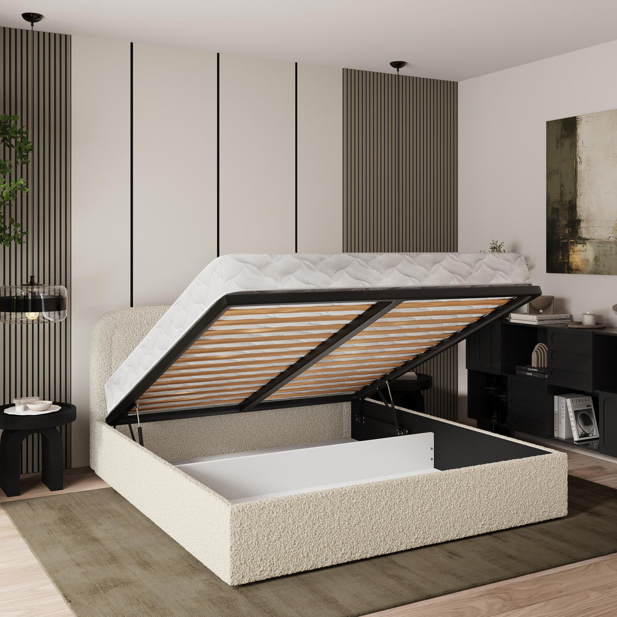 POLSTERBETT BENIRA Q 120x200 cm mit Bettkästen - Beige - Beige, Holz/Textil - MASSENO