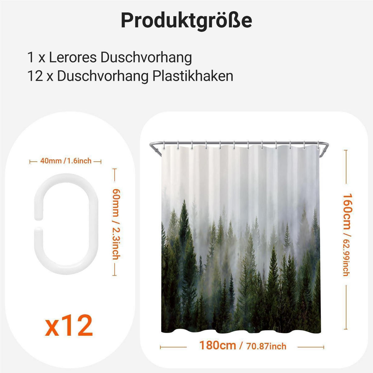 DUSCHVORHANG Nebel Wald 120 x 200 cm Textil Wasserabweisend Waschbar - Grün, Textil (120/200cm)