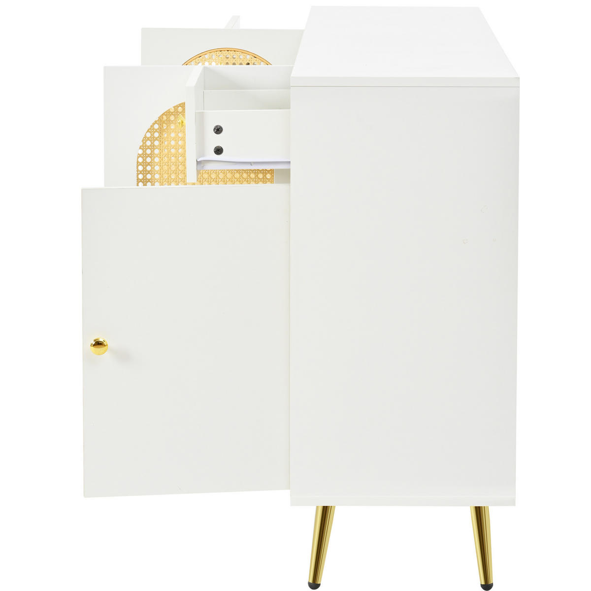 SIDEBOARD 130/38/76 cm mit 3 Türen, verstellbaren Einlegeböden und Hochglanzfront, Weiß/Gold - Weiß, Holzwerkstoff (130/76/35cm) - Redom