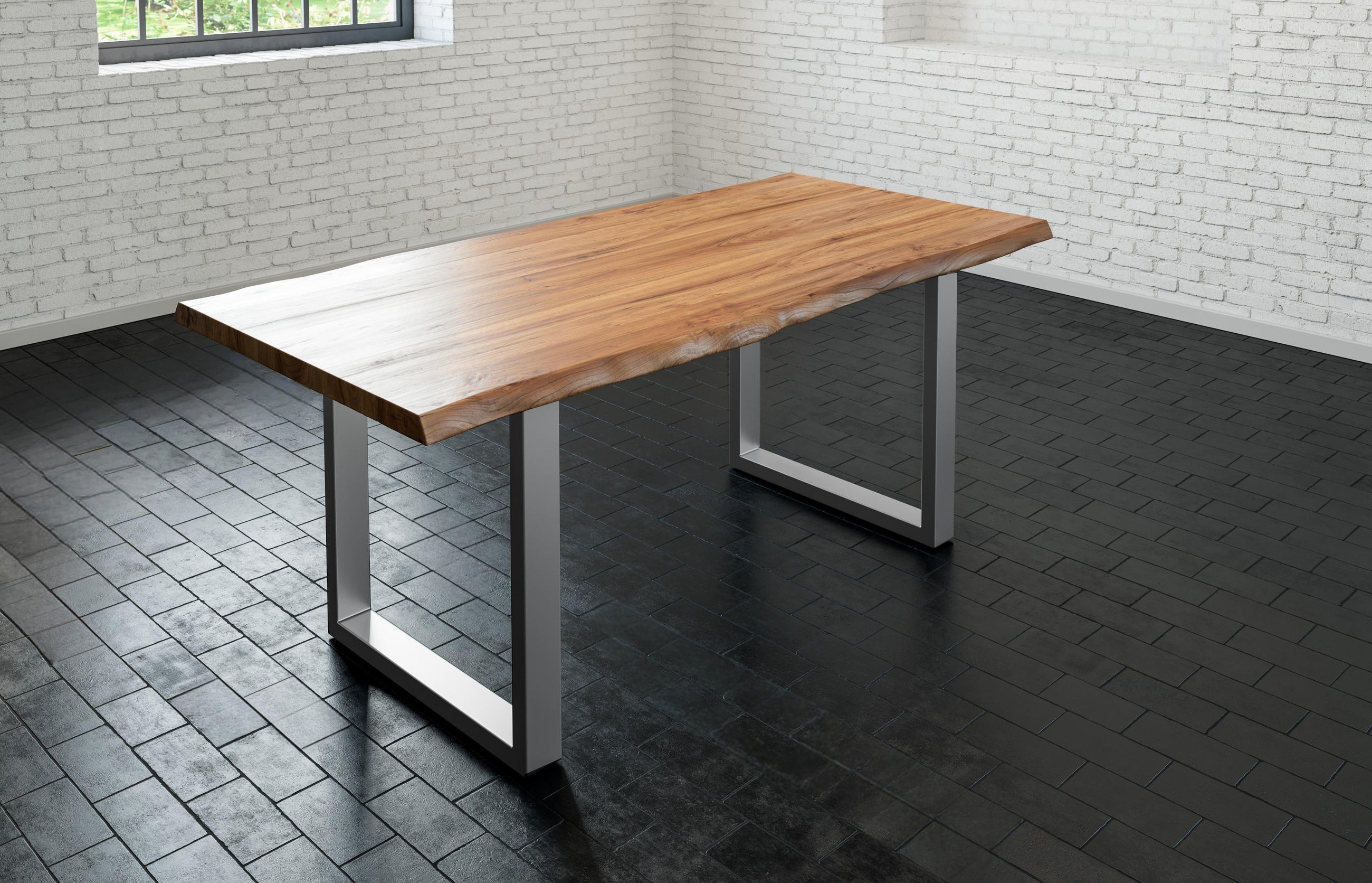 ESSTISCH LIAM - Beige/Silberfarben, Holz/Metall (85/160/74cm) - SAM