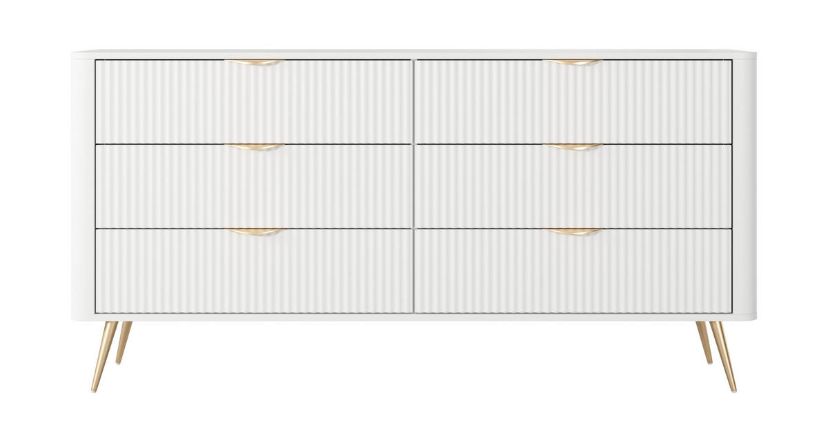 KOMMODE mit Schubladen Brando, 163 cm, Weiß - Goldfarben/Weiß, Holz/Metall (163/81/38cm) - Emporius