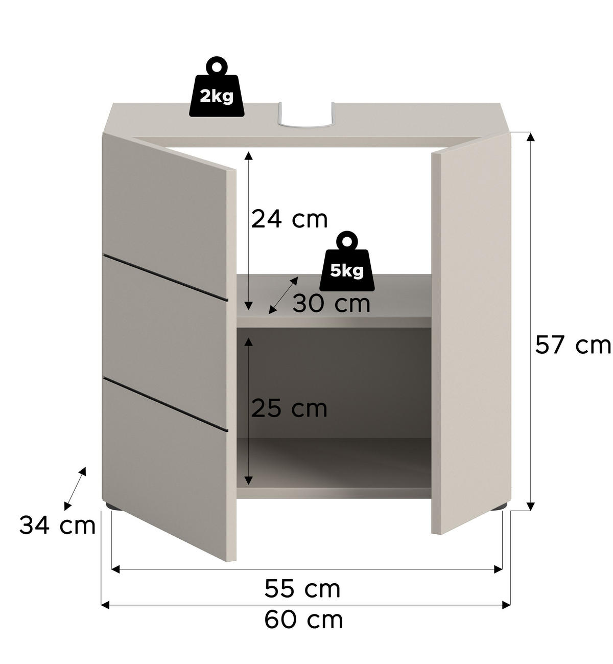 WASCHBECKENUNTERSCHRANK VIRA (B/H/T: ca. 60/57/34 cm) in Kaschmir/Kaschmir - Kaschmir, Holz (60/57/34cm)