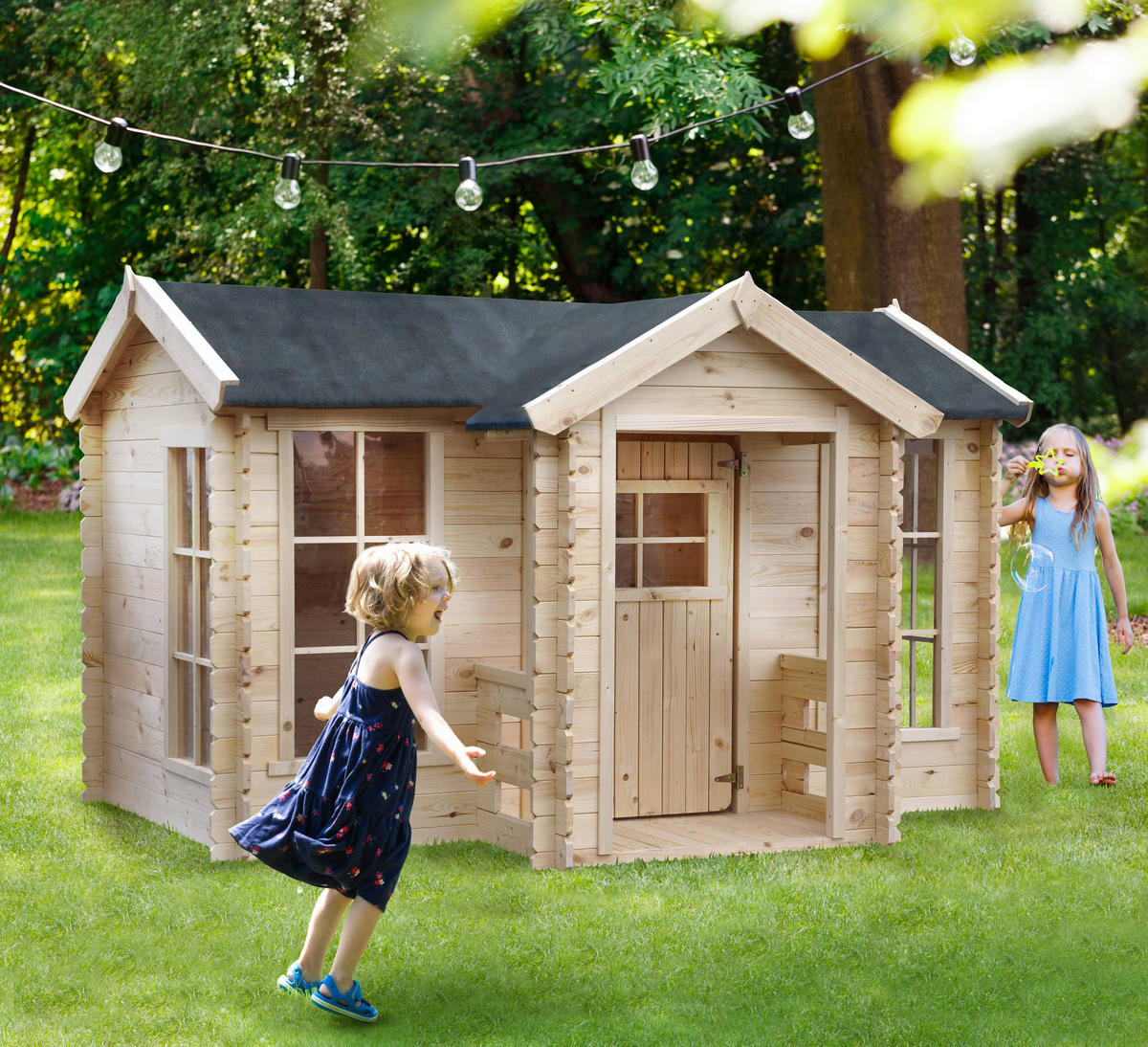 KINDERSPIELHAUS aus Holz - B241xT178xH151 cm/2.63m2 - M520 - Beige, Holz (241/151/187cm) - Timbela