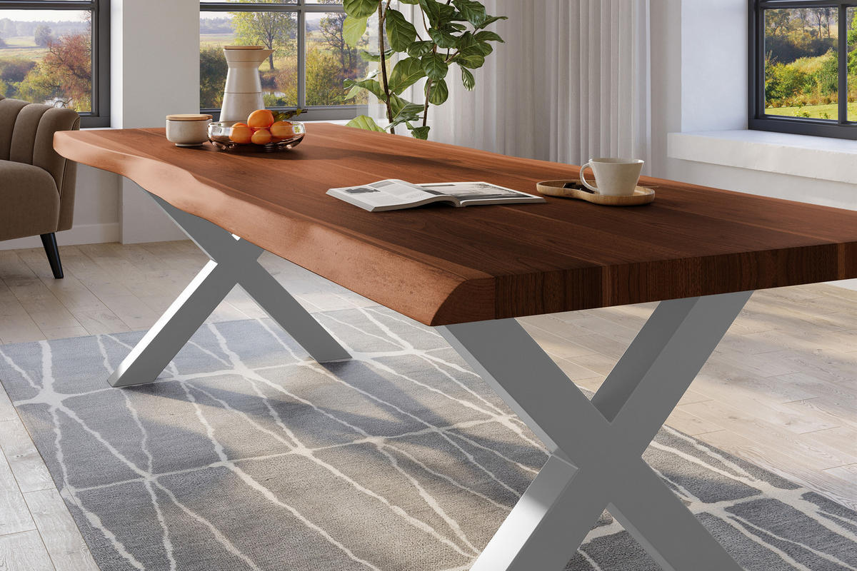 ESSTISCH TITAN - Silberfarben/Braun, Holz (110/280/79cm) - SAM