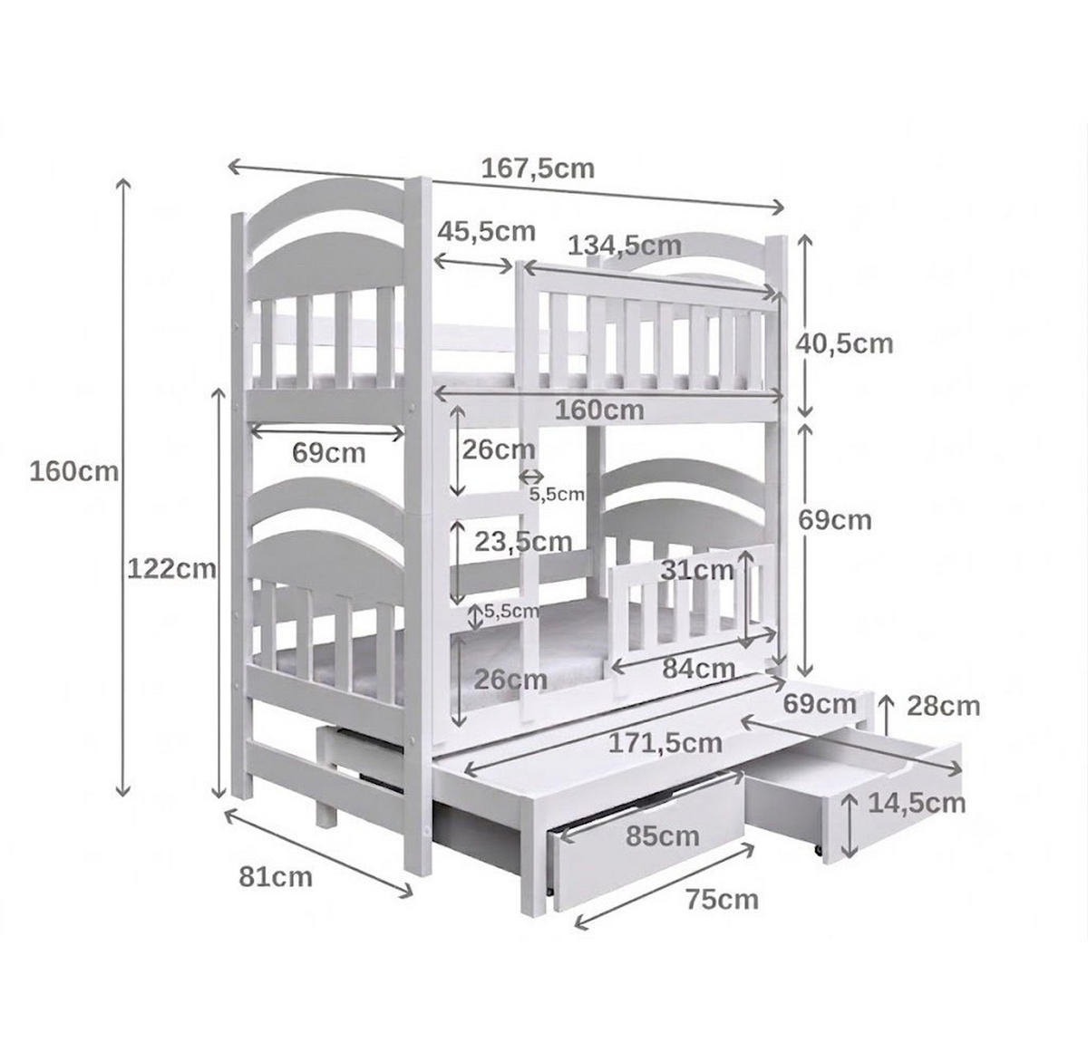 VYSOKÁ Postel DUMBO 75x160 s úložným prostorem, Bílá - bílá, dřevo (75/160cm) - MASSENO
