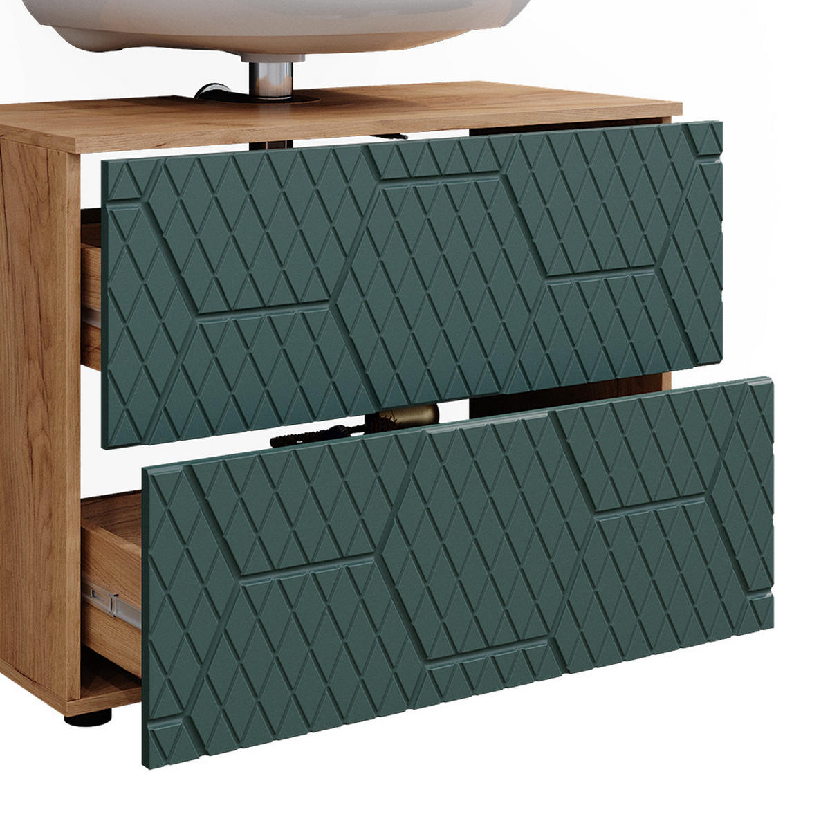 BADMÖBEL-SET Irma Grün 3 Teile, mit Spiegelschrank 80 cm - Eiche Wotan/Grün, Holzwerkstoff (80/58.6/41cm) - Vicco