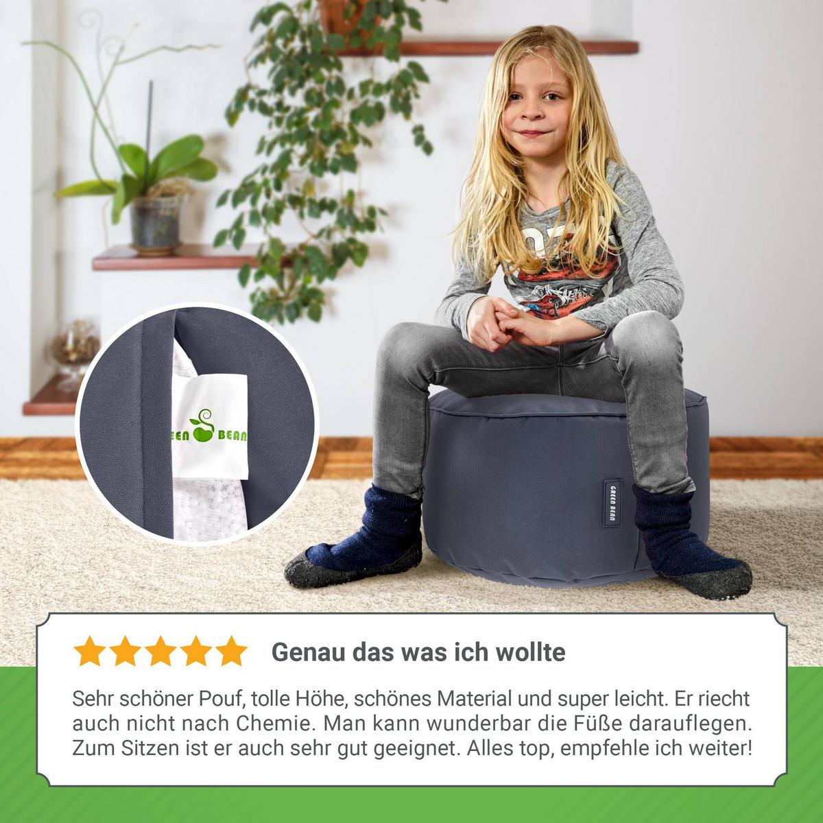 SITZSACK-HOCKER Pouf "Stay" 45x25cm - Grau, Textil (45/25/45cm) - Green Bean