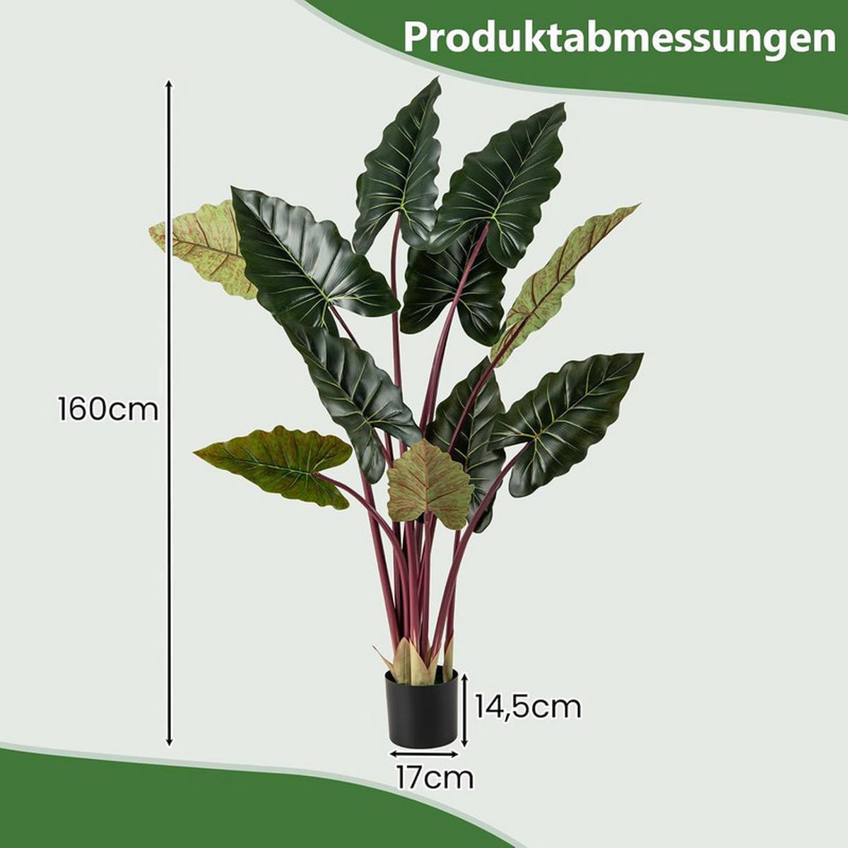 KÜNSTLICHE GRÜNPFLANZE mit Topf grün - Grün, Kunststoff (160cm) - COSTWAY