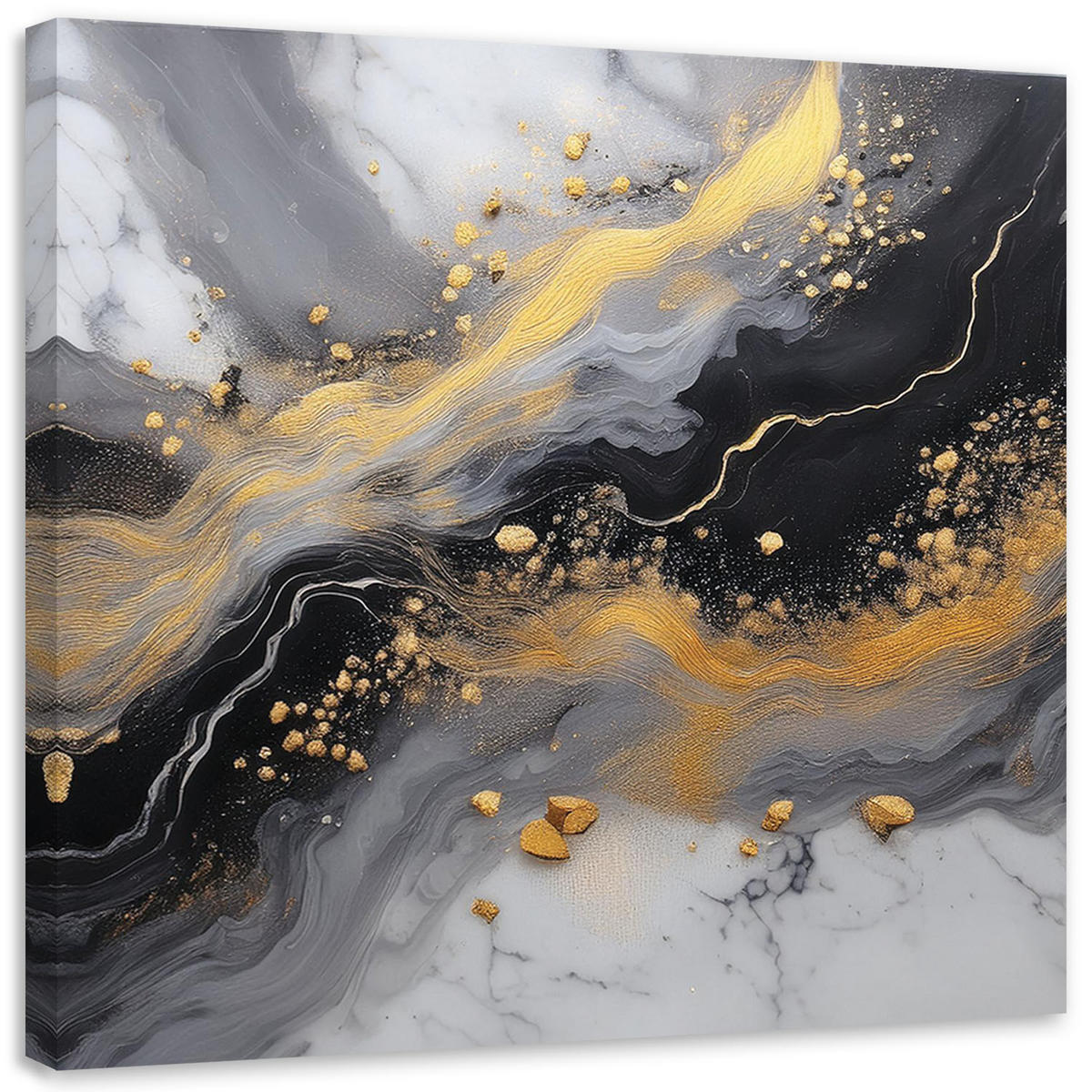 LEINWANDBILD Abstrakter Marmor Gold Schwarz 60x60cm - Schwarz, Textil (60/60cm) - Feeby