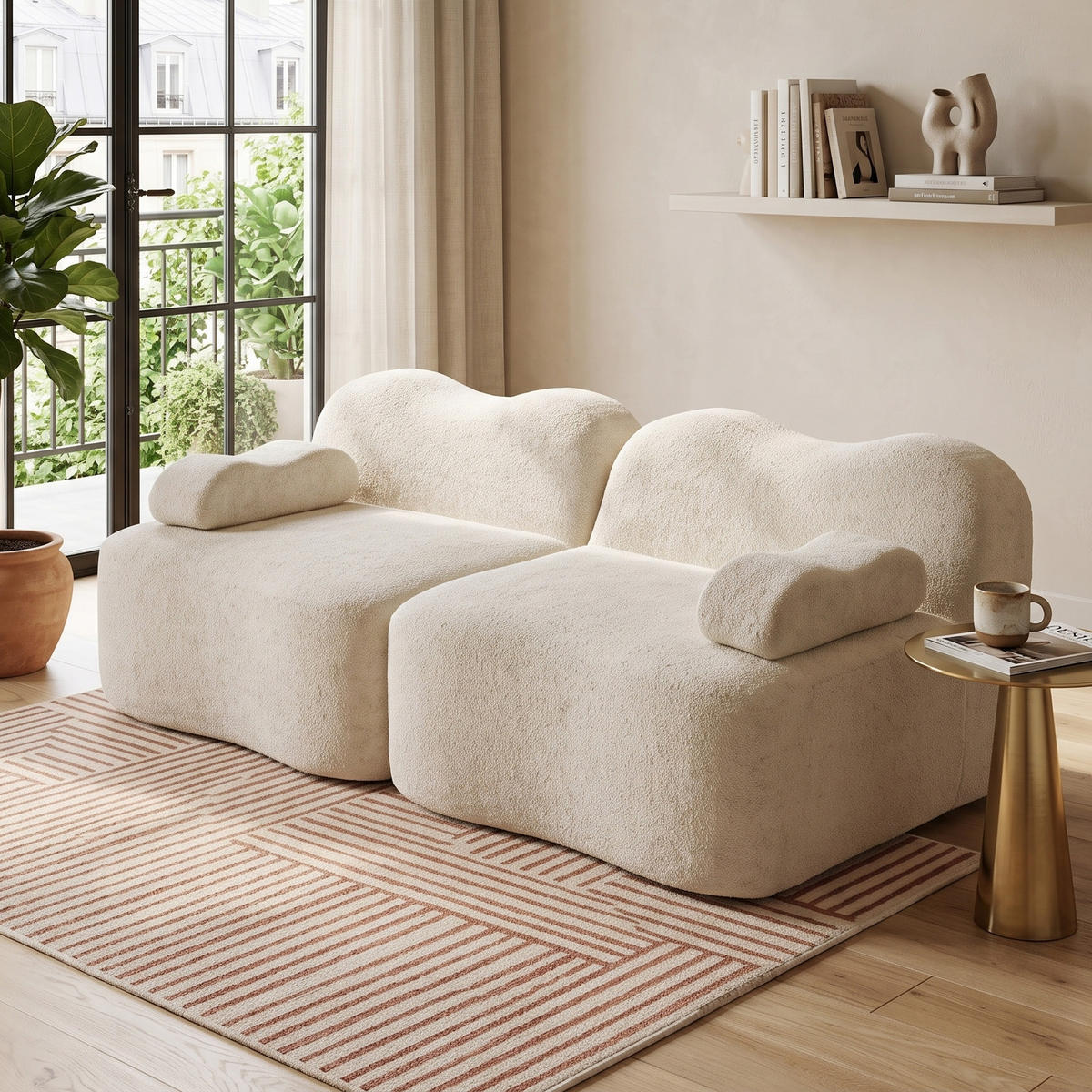 CANAPEA CU 2 LOCURI Modulară din Catifea Boneless, Formă de Onduleu - bej, material textil (192/70/98cm) - Urban Meuble