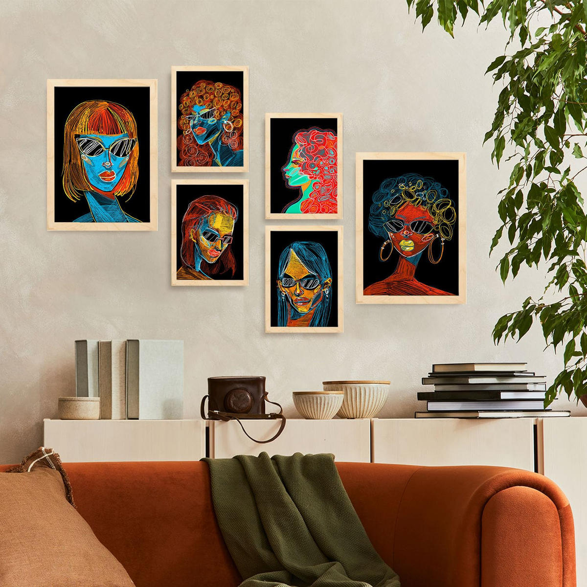 POSTER Set Mit 6 Schönheitstöne 3 In Weibliche Zusammenfassung Ästhetische Dekorative Gemälde Für Ihr Zuhause A3 & A4 Rahmen Aus Hellem Holz - Beige, Papier (29/3cm) - Nacnic