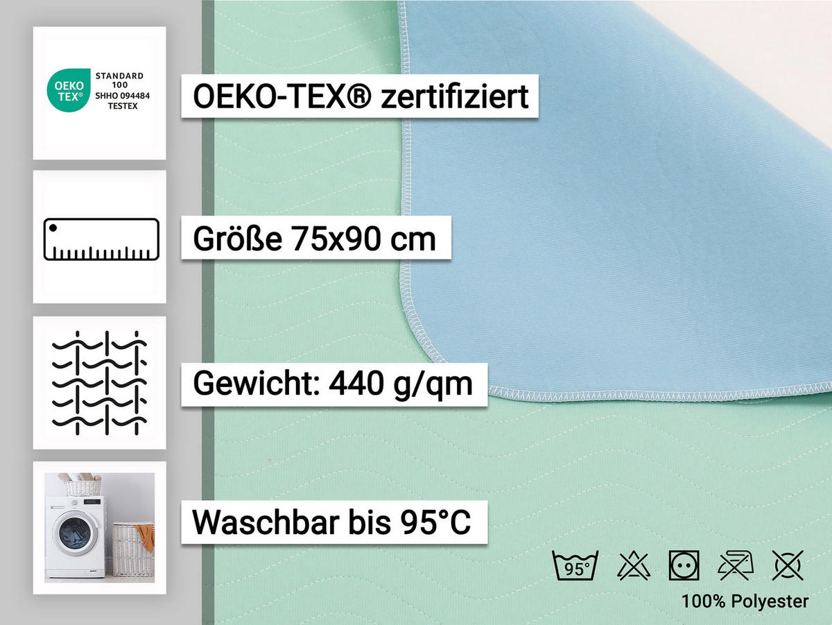 INKONTINENZAUFLAGE, 75x90 cm, 100% Polyester, Blau - Türkis, Textil (75/90cm) - Zollner