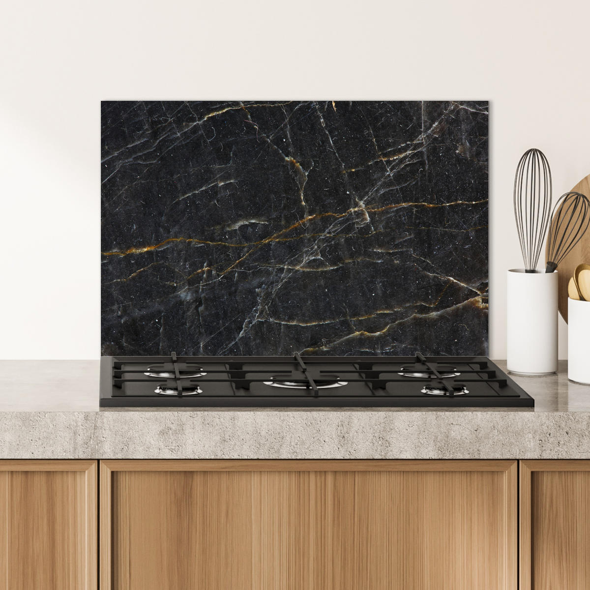 SPRITZSCHUTZ KÜCHE Marmor - Schwarz - Gold - Grau - Marmorstruktur 60x40 cm - Goldfarben, Metall (60/0.3/40cm) - MuchoWow