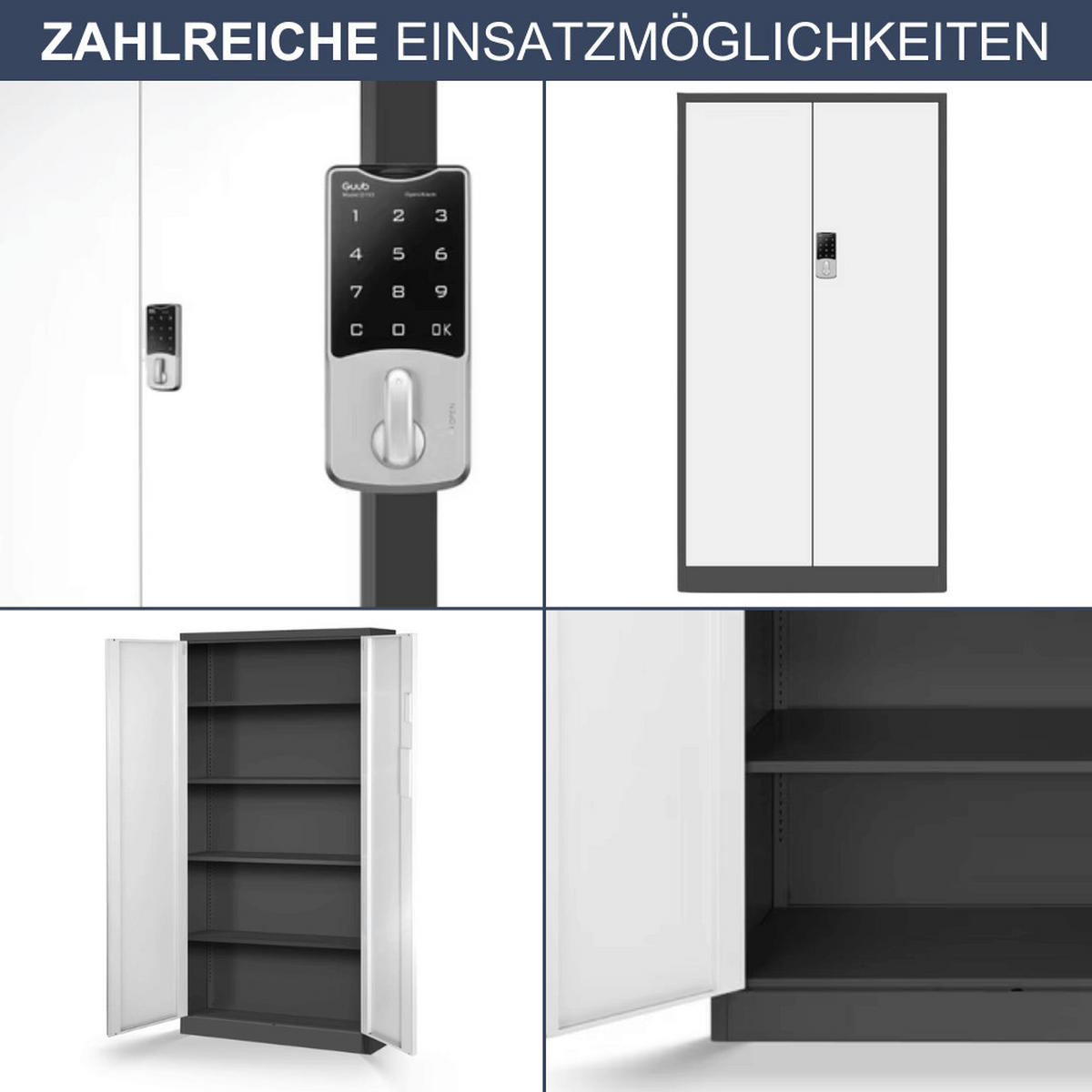 METALLSCHRANK abschließbar ODIS mit Zahlenschloss 185x90x40cm Anthrazit-Weiß - Anthrazit, Metall (90/185/40cm) - DELUKE