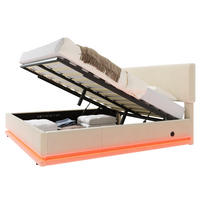 POLSTERBETT 140x200 cm LED USB Stauraum beige - Beige, Textil (140/200cm) - LEBENLANG