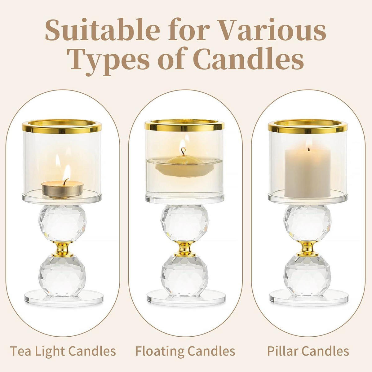 KERZENSTÄNDER 2-teiliges Set Glas Kristall Gold - Goldfarben, Glas (7/15.3/7cm)