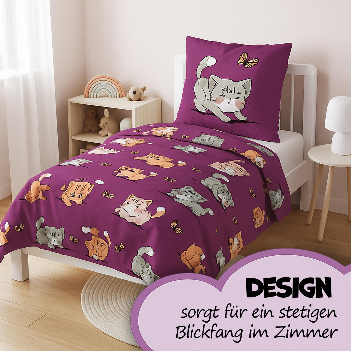 BETTWÄSCHE 2 tlg. mit Motiv 135x200 cm Katze - Lila, Textil (135/200cm) - Bestlivings