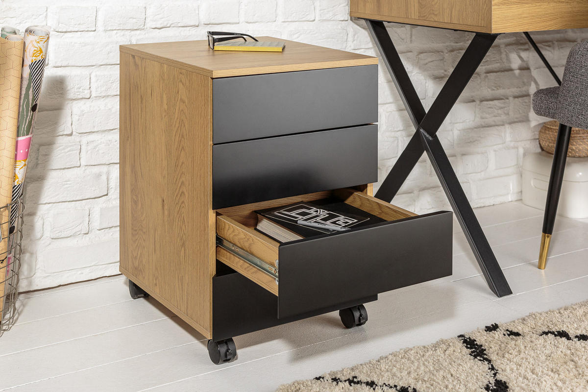 ROLLCONTAINER STUDIO Schichtholz Natur 60 cm - Schwarz/Naturfarben, Holzwerkstoff (40/61/45cm) - riess-ambiente