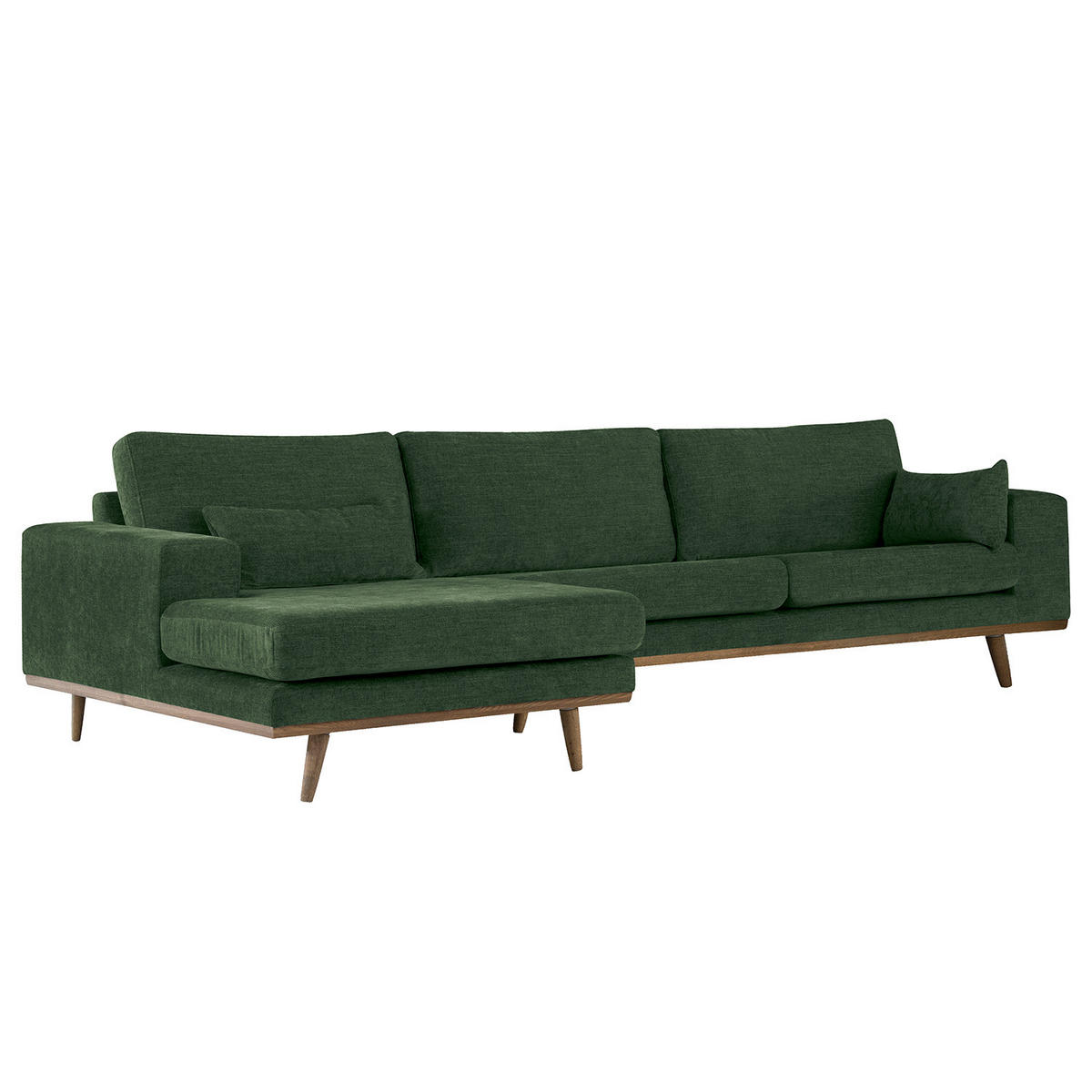 ECKSOFA mit Longchair - Dunkelgrün/Eichefarben, Eichenholz/Textil (281/153cm) - home24