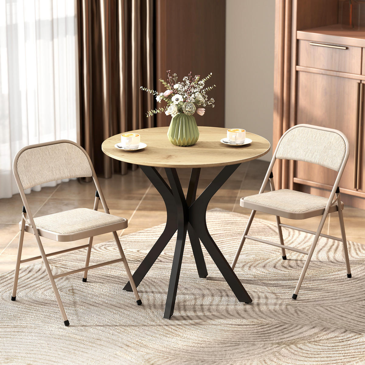 KLAPPSTÜHLE 2ER-SET aus Polyester Stahl Beige - Beige, Textil/Metall (45/78/46cm) - HOMCOM
