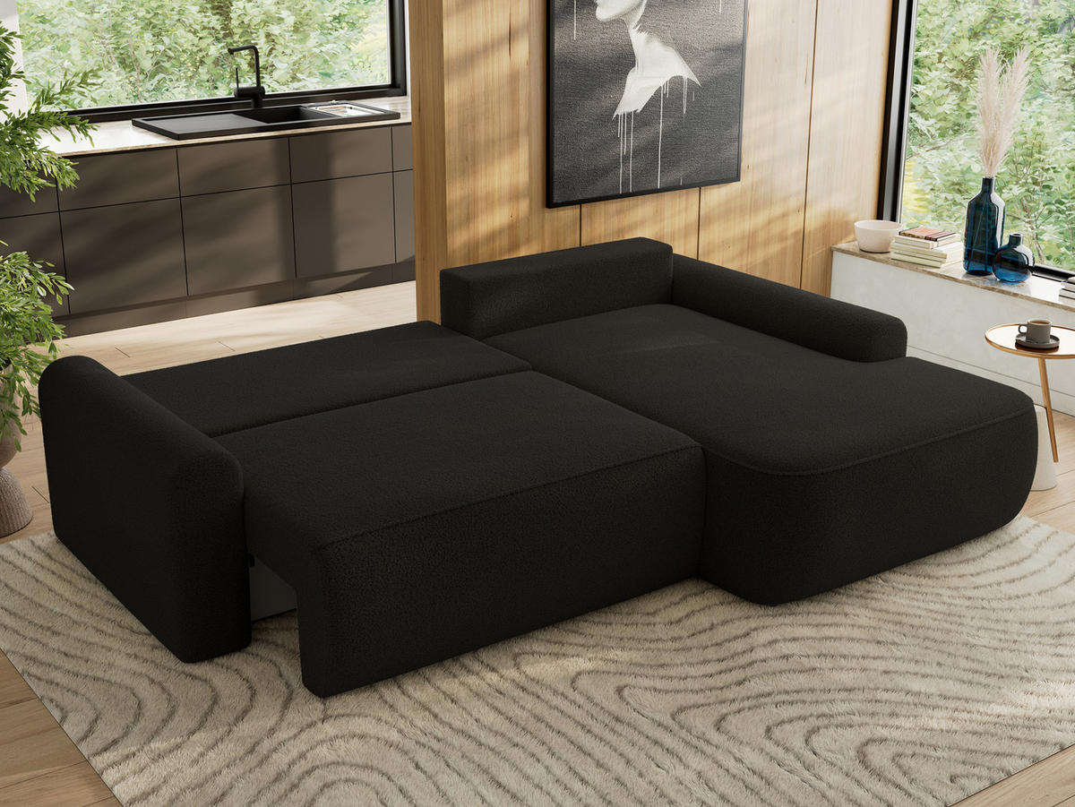ECKSCHLAFSOFA CUBO L Schwarz Boucle - rechts - Schwarz, Kunststoff/Textil (187/273cm) - MKS