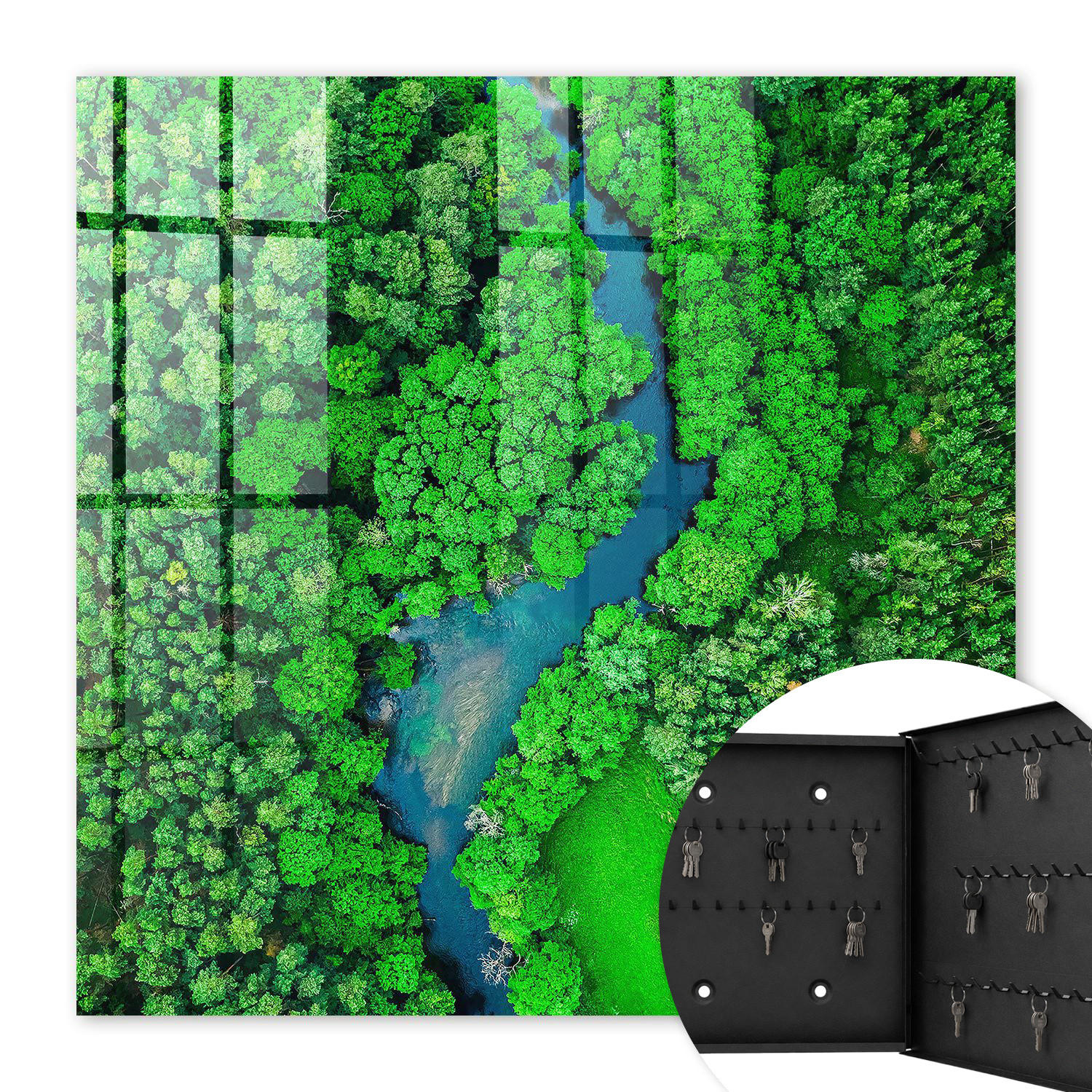 SCHLÜSSELBOX Schwarz 30x30 cm- Türöffnung nach rechts - Grüne Wälder - Grün, Metall (30/30/5cm) - TULUP