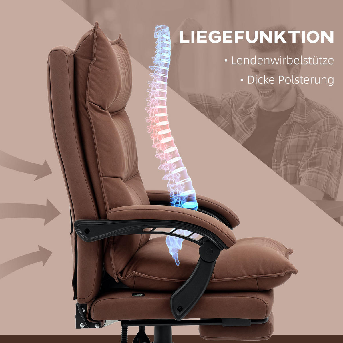 MASSAGE-BÜROSTUHL, Mikrofaser, Braun - Braun, Kunststoff (74/121.5/66cm) - Vinsetto