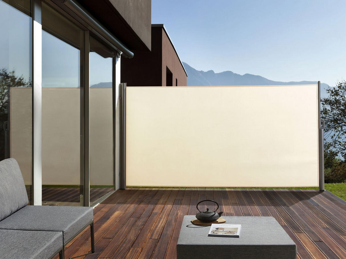 SEITENMARKISE beige ausziehbar 160/300 cm Dorio - Beige/Silberfarben, Kunststoff (305/160/9cm) - Beliani