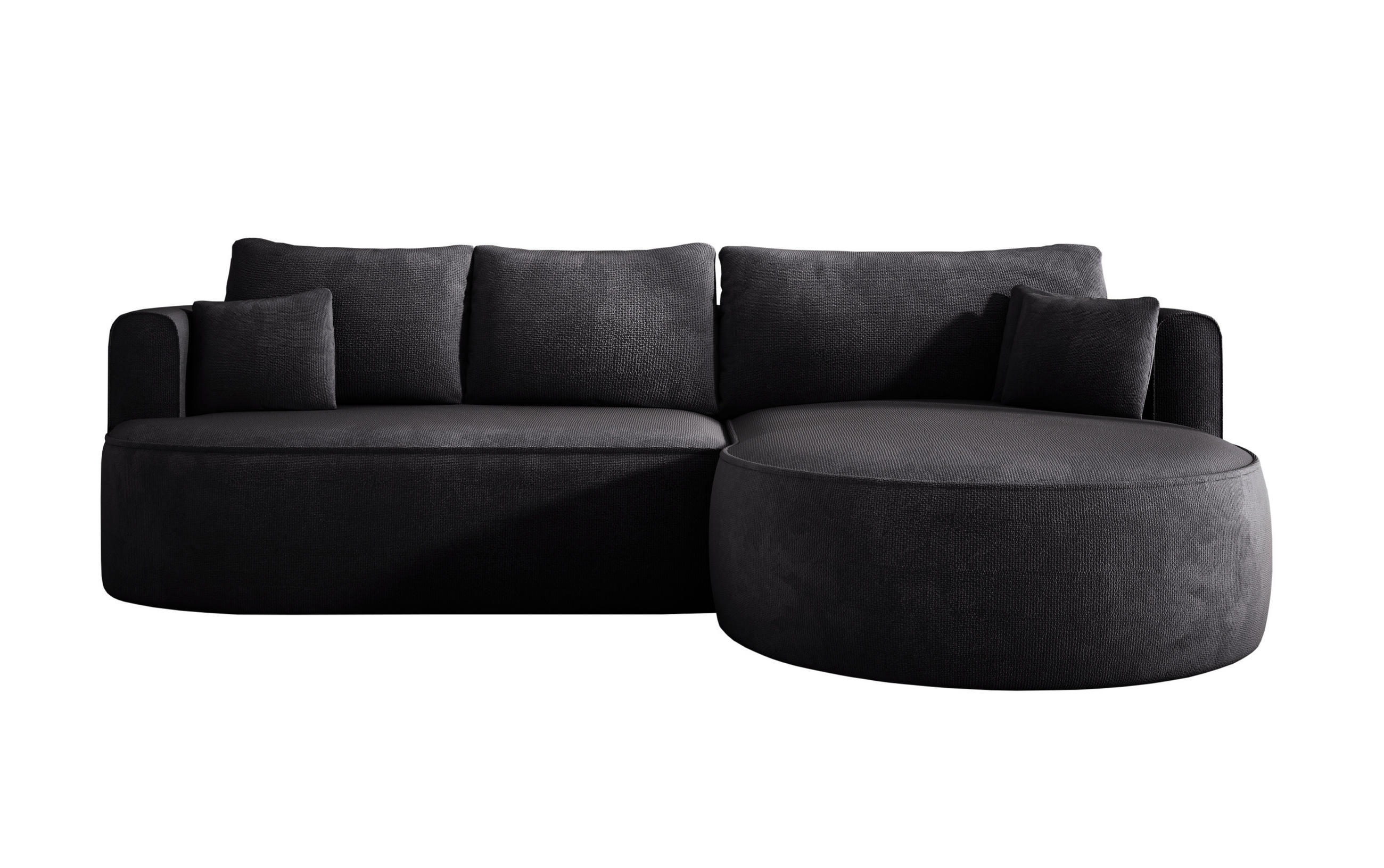 ECKSOFA FIORE-L Moderne Ausziehbare Schlaf-Funktion, automatischer Auffaltung, lose Rückenkissen freistehend RECHTS 284x183x82 cm cm Black - Schwarz, Holz/Textil (284/183cm) - DomoHome