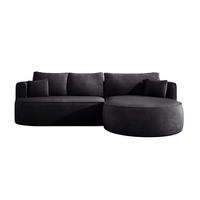 ECKSOFA FIORE-L Moderne Ausziehbare Schlaf-Funktion, automatischer Auffaltung, lose Rückenkissen freistehend RECHTS 284x183x82 cm cm Black - Schwarz, Holz/Textil (284/183cm) - DomoHome