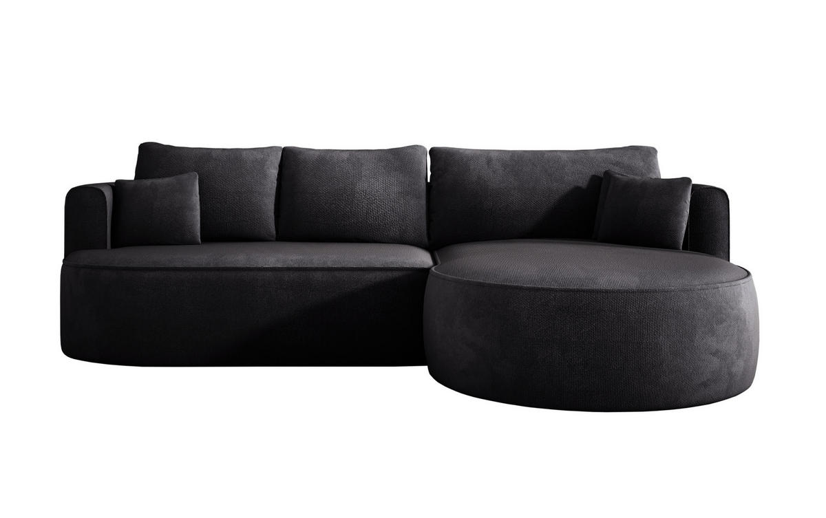 ECKSOFA FIORE-L Moderne Ausziehbare Schlaf-Funktion, automatischer Auffaltung, lose Rückenkissen freistehend RECHTS 284x183x82 cm cm Black - Schwarz, Holz/Textil (284/183cm) - DomoHome