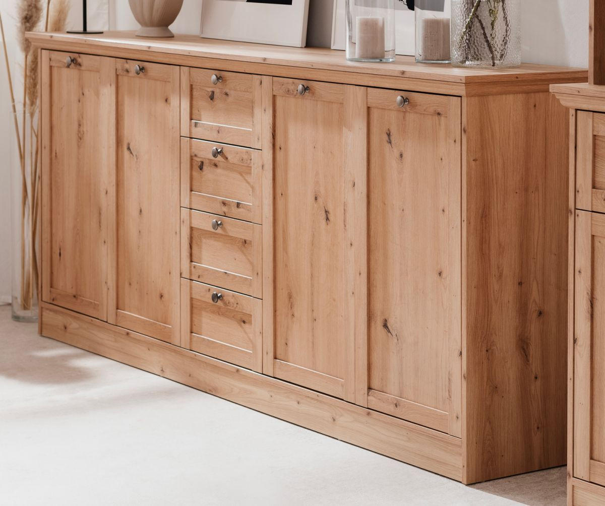 SIDEBOARD Eiche Artisan 200 cm Landhaus, Kommode mit viel Stauraum - Eichefarben/Silberfarben, Holzwerkstoff/Metall (200/90/40cm) - Furn.Design