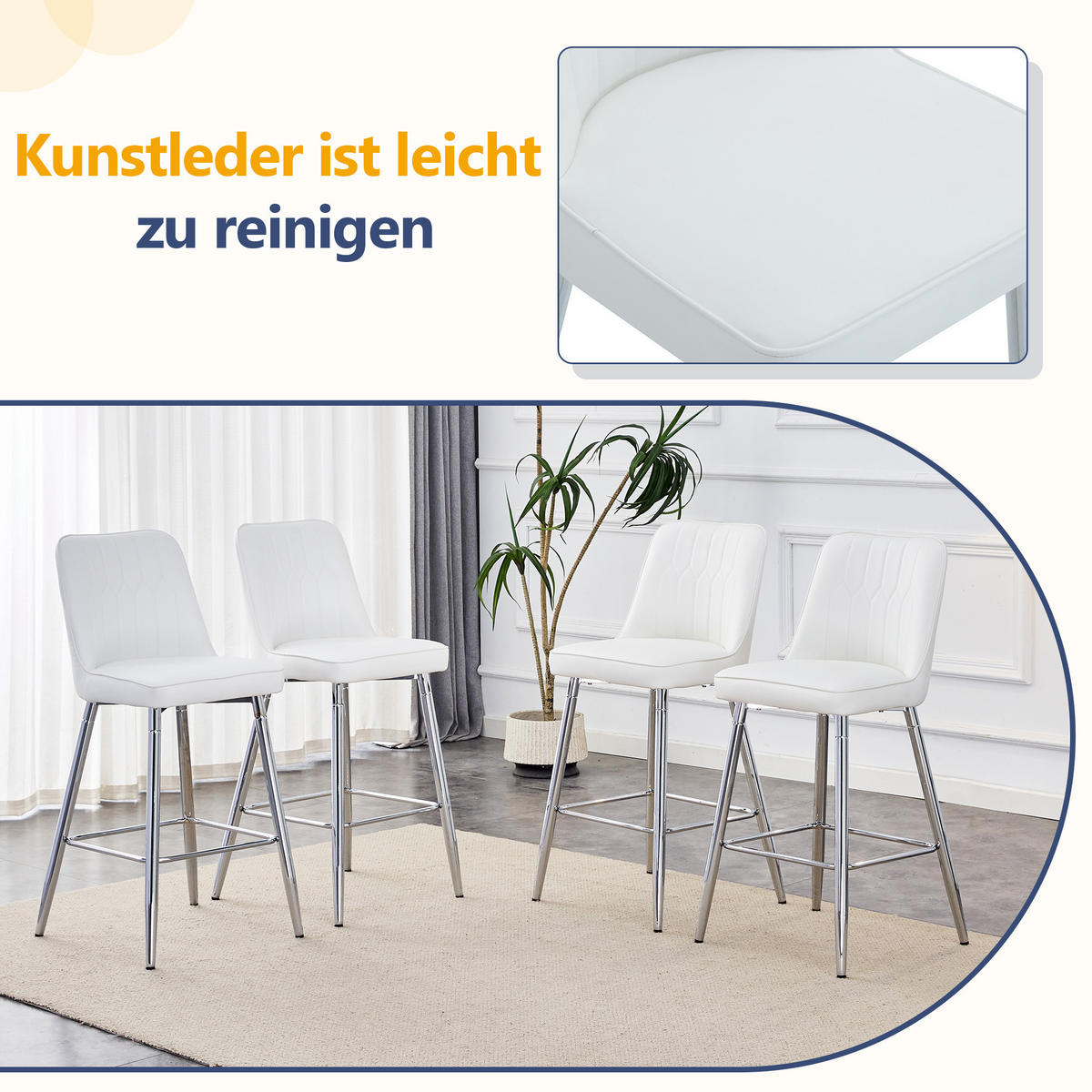BARHOCKER 2er-Set Weiß mit PU-Leder und Fußraste - Weiß, Metall (42/100/45cm) - PANGIVO