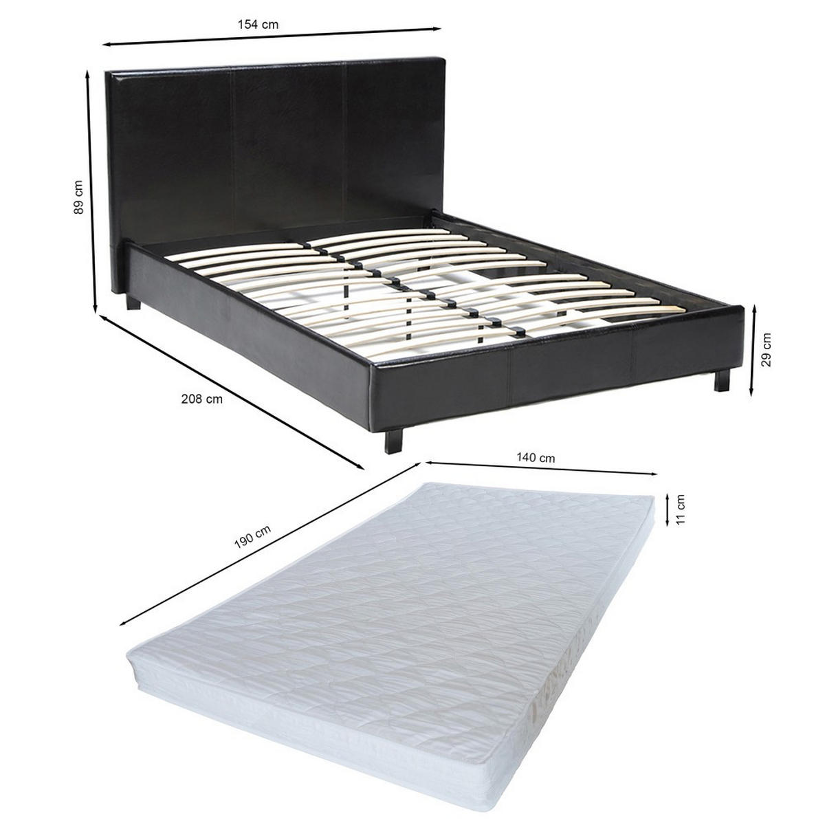 DOPPELBETT ATLANTA /140x190 cm mit IRIS Matratze - Schwartz - Schwarz, Holzwerkstoff (140/190cm) - Weber Industries