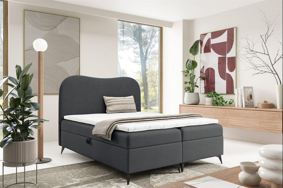 BOXBETT Blair Premium überlänge - Dunkelgrau, Holzwerkstoff/Textil (180/220cm) - Fun Möbel