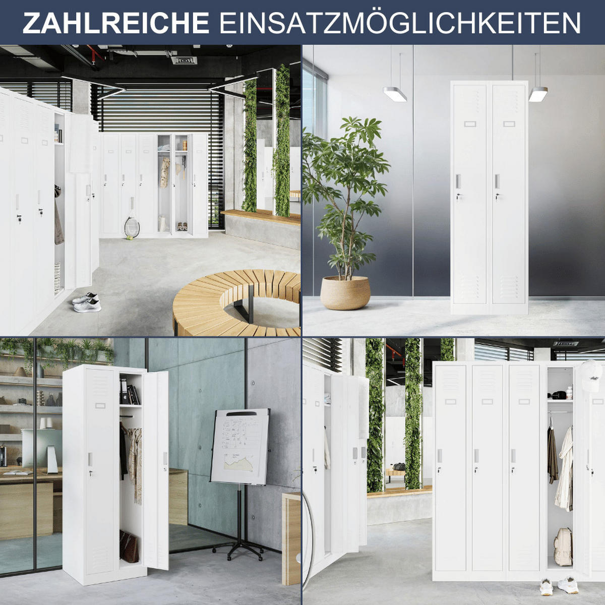 UMKLEIDESCHRANK Spind WIEN 2 Abteile 180x60x50cm Weiß - Weiß, Metall (60/180/50cm) - DELUKE