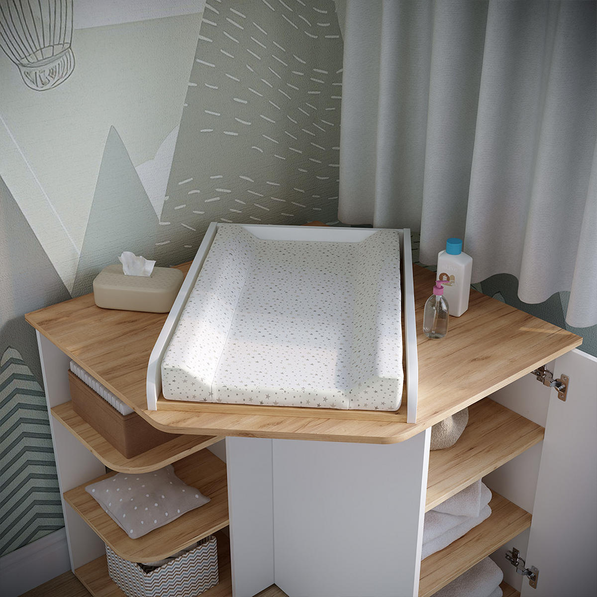 KOMODOVÝ PŘEBALOVACÍ STŮL Kristian Bílý/zlatý dub - bílá, kompozitní dřevo (85/77.3/85cm) - Vicco